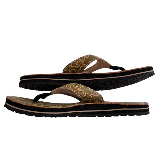 Teva Olowahu Thong Sandals Women’s Size 9 Olive Green Tan Floral Summer Comfort - Picture 2 of 8